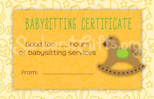 Sunburst Gifts Babysitting Gift Certificate Yellow Sample