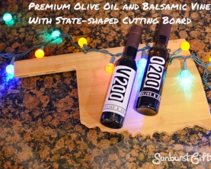 Premium Olive Oil and Balsamic Vinegar With State-shaped Cutting Board Gift Idea for Cooks
