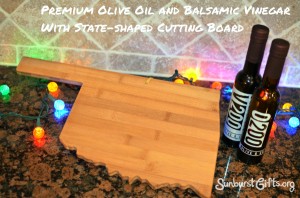 Premium Olive Oil and Balsamic Vinegar With State-shaped Cutting Board Gift Idea for Cooks