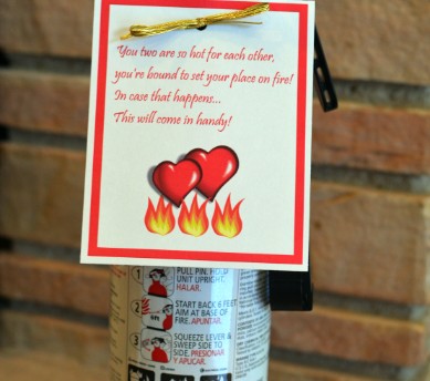 fire extinguisher with gift tag