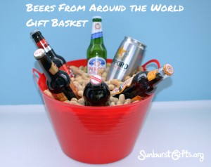 imported beers in plastic tub filled with whole in shell roasted peanuts