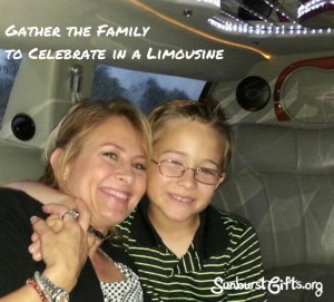 mother and son inside a limousine