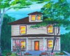 canvas painting of a two story house