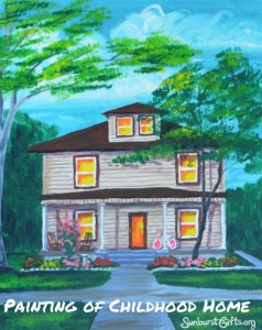 canvas painting of a two story house
