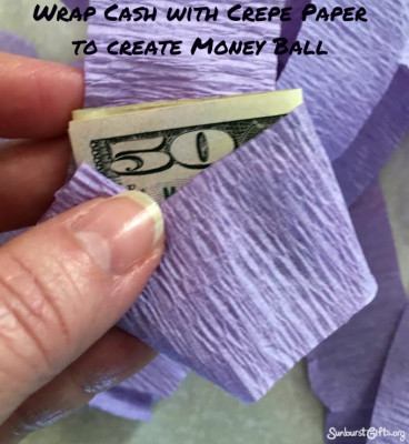 crepe-paper-money-ball-$50-thoughtful-gift-idea