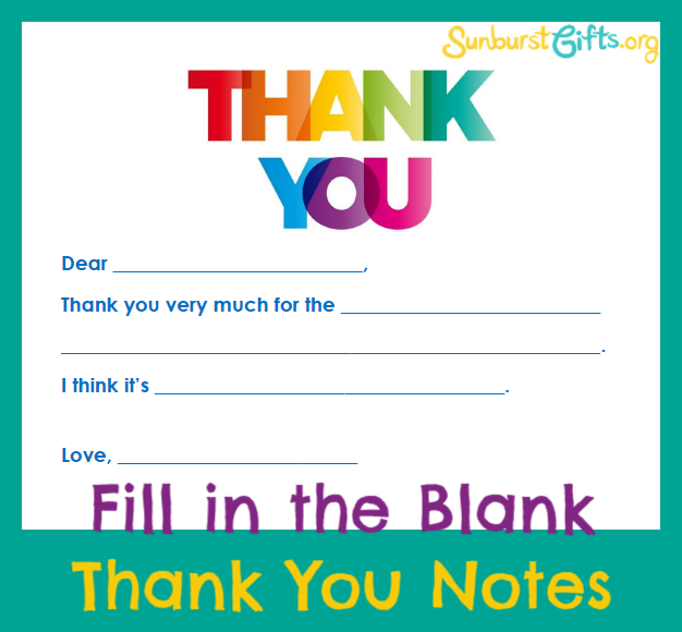 Thank You Notes for Kids Fill in the Blank